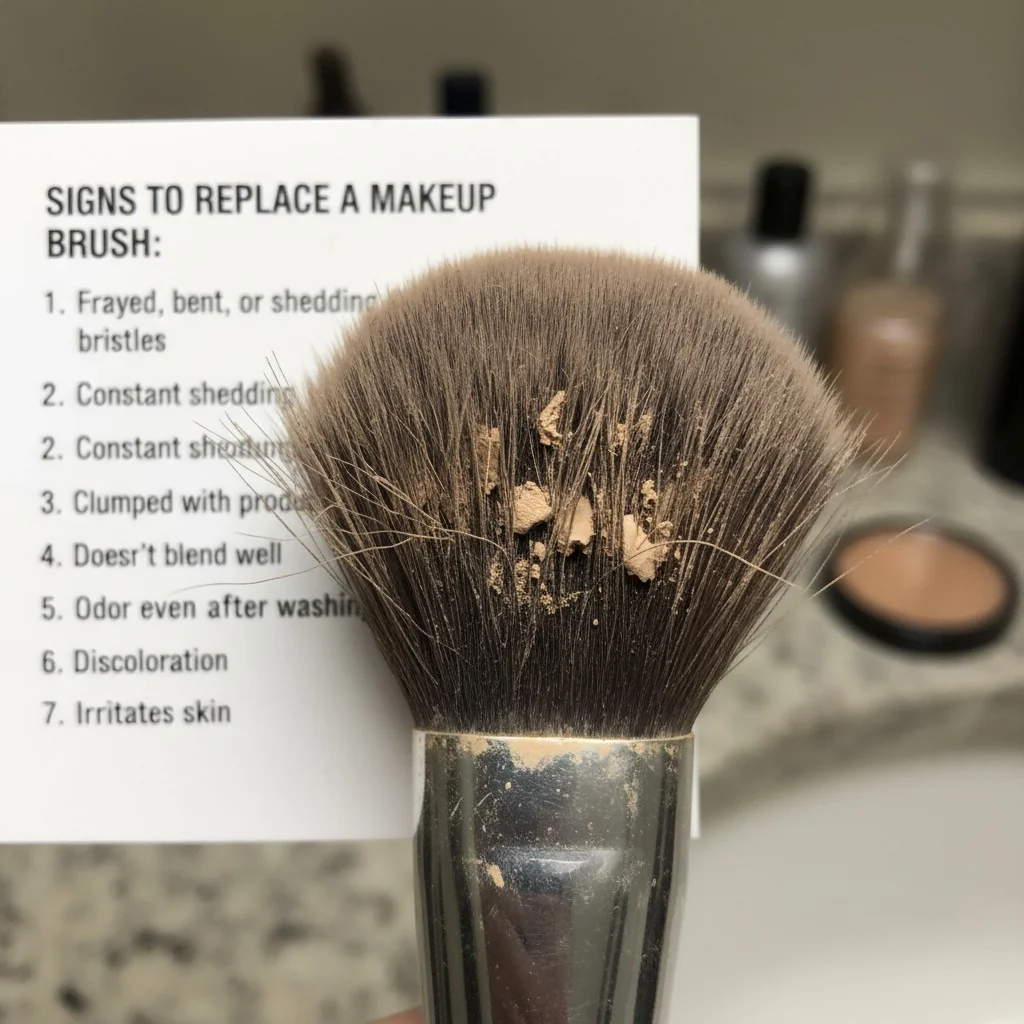Close-up shot of frayed makeup brush bristles.