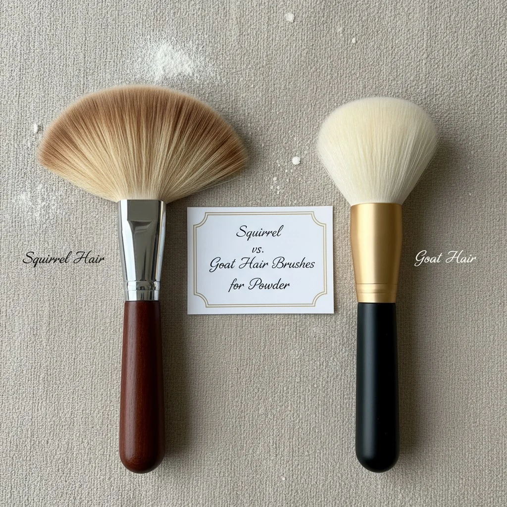 A side-by-side comparison of a fluffy squirrel hair brush and a denser goat hair brush