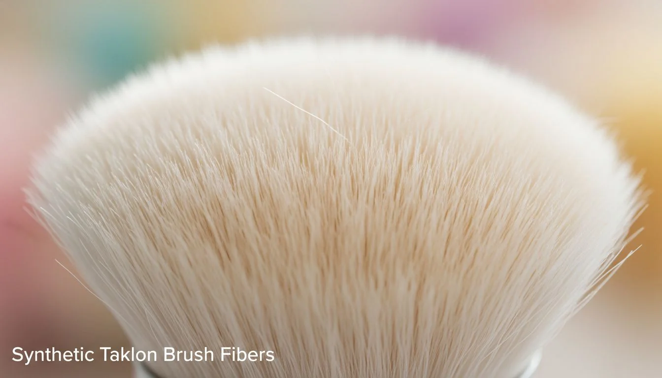 Close-up shot of synthetic taklon brush fibers showing their softness and density