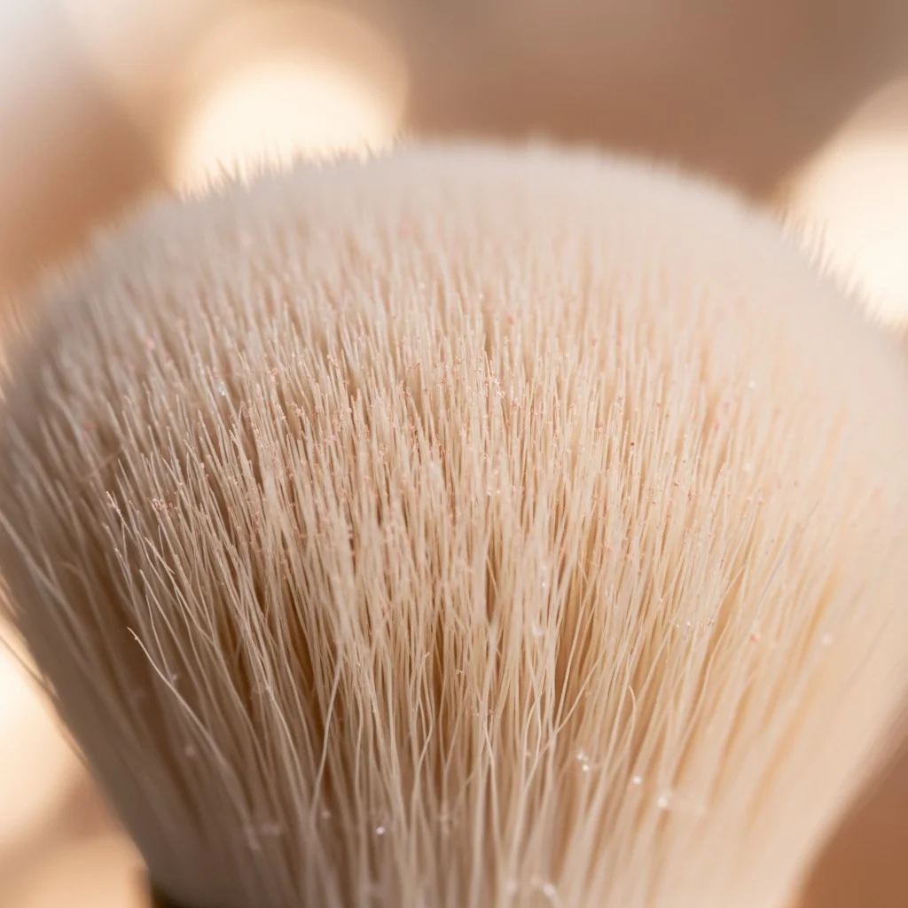A close-up macro shot of synthetic brush bristles
