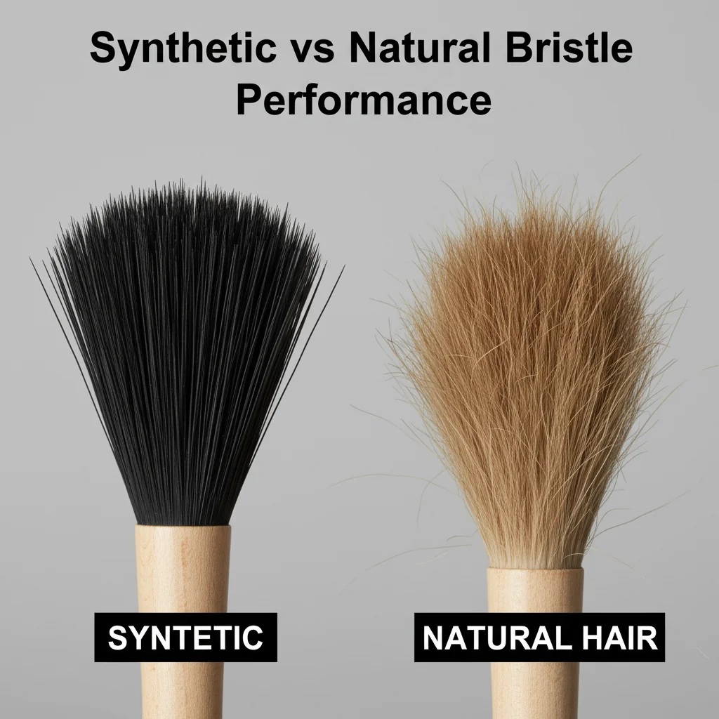 A side-by-side comparison of a synthetic brush head and a natural hair brush head