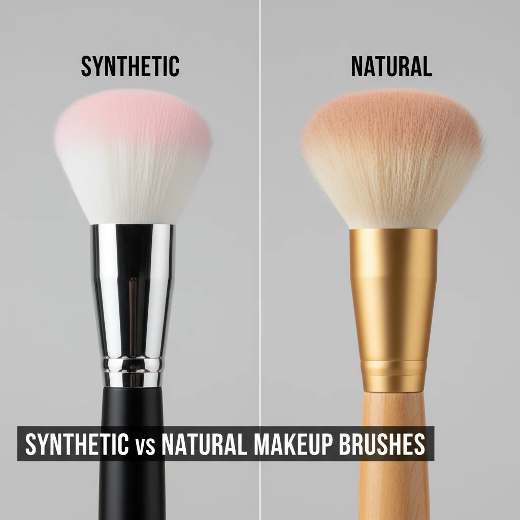 A side-by-side comparison of a synthetic brush head and a natural hair brush head.