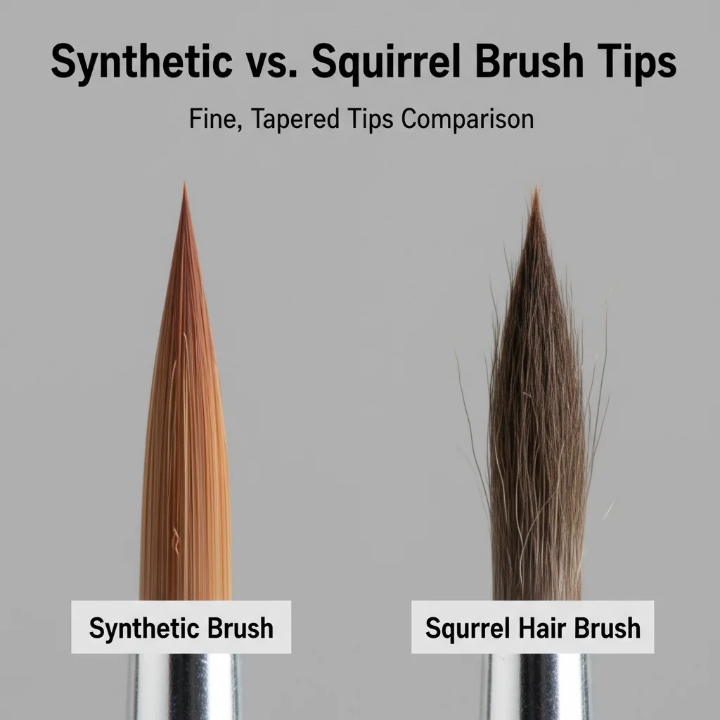A side-by-side comparison image showing the fine, tapered tips of a modern synthetic brush next to a squirrel hair brush.