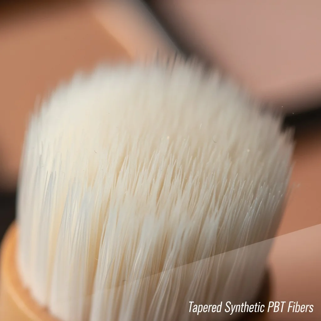A macro shot of soft, tapered synthetic brush bristles, highlighting their fine tips.