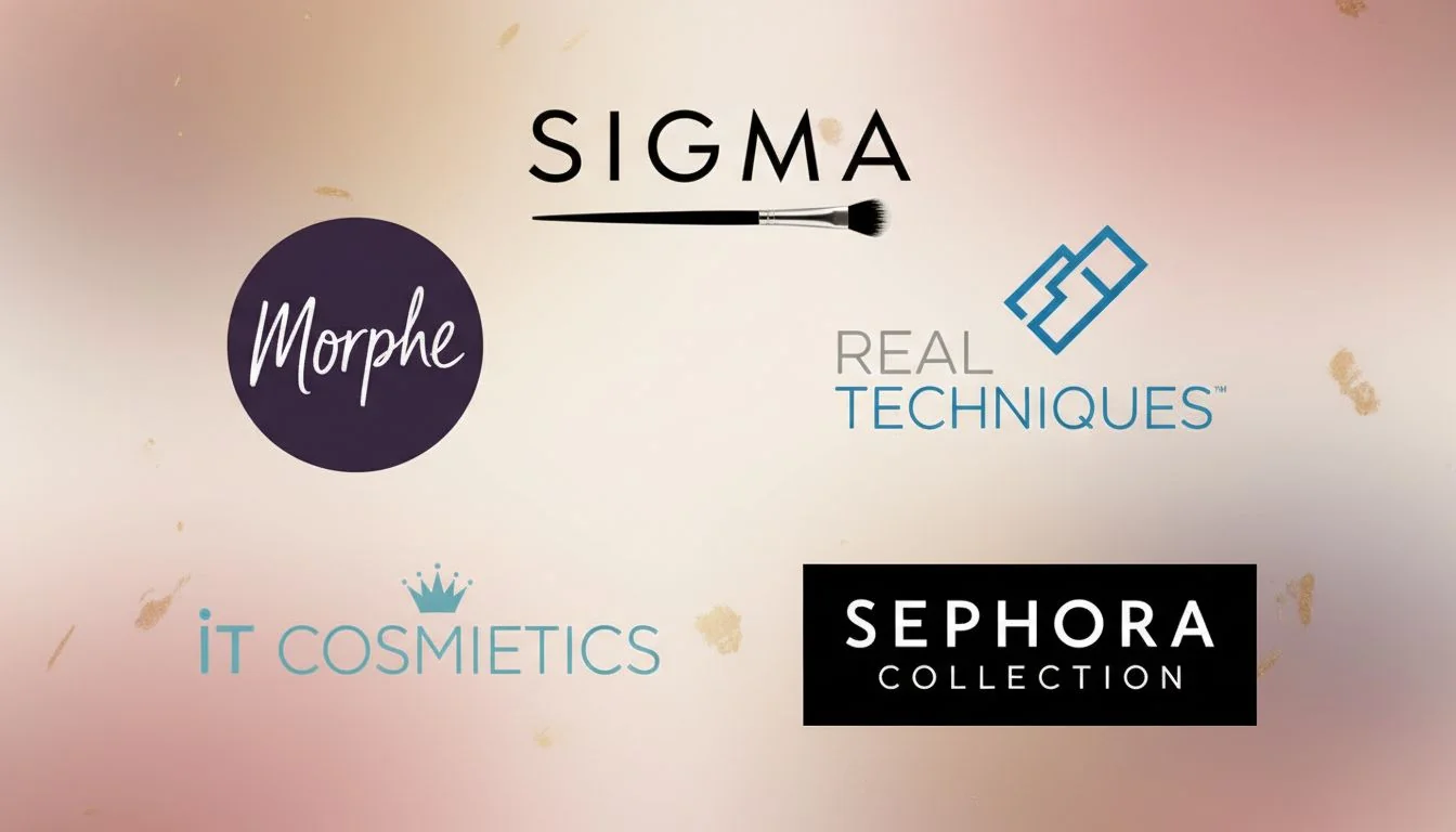 A collage of logos from the top 5 makeup brush manufacturers