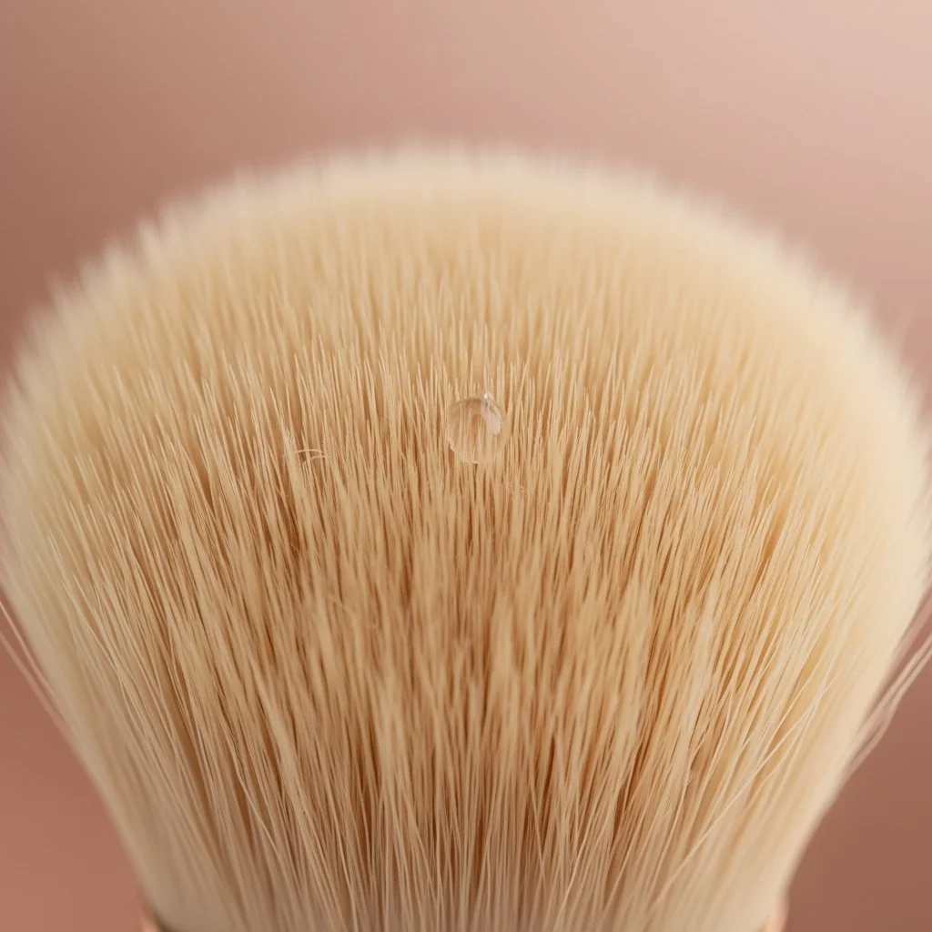 A macro shot showing the fine tips of synthetic vegan brush bristles, highlighting their uniformity and softness.