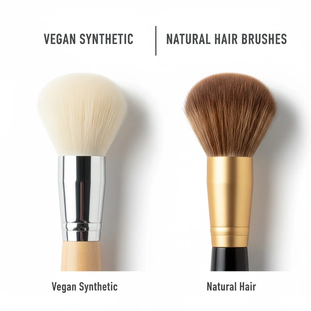 A side-by-side comparison of a vegan synthetic brush and a natural hair brush on a clean background.