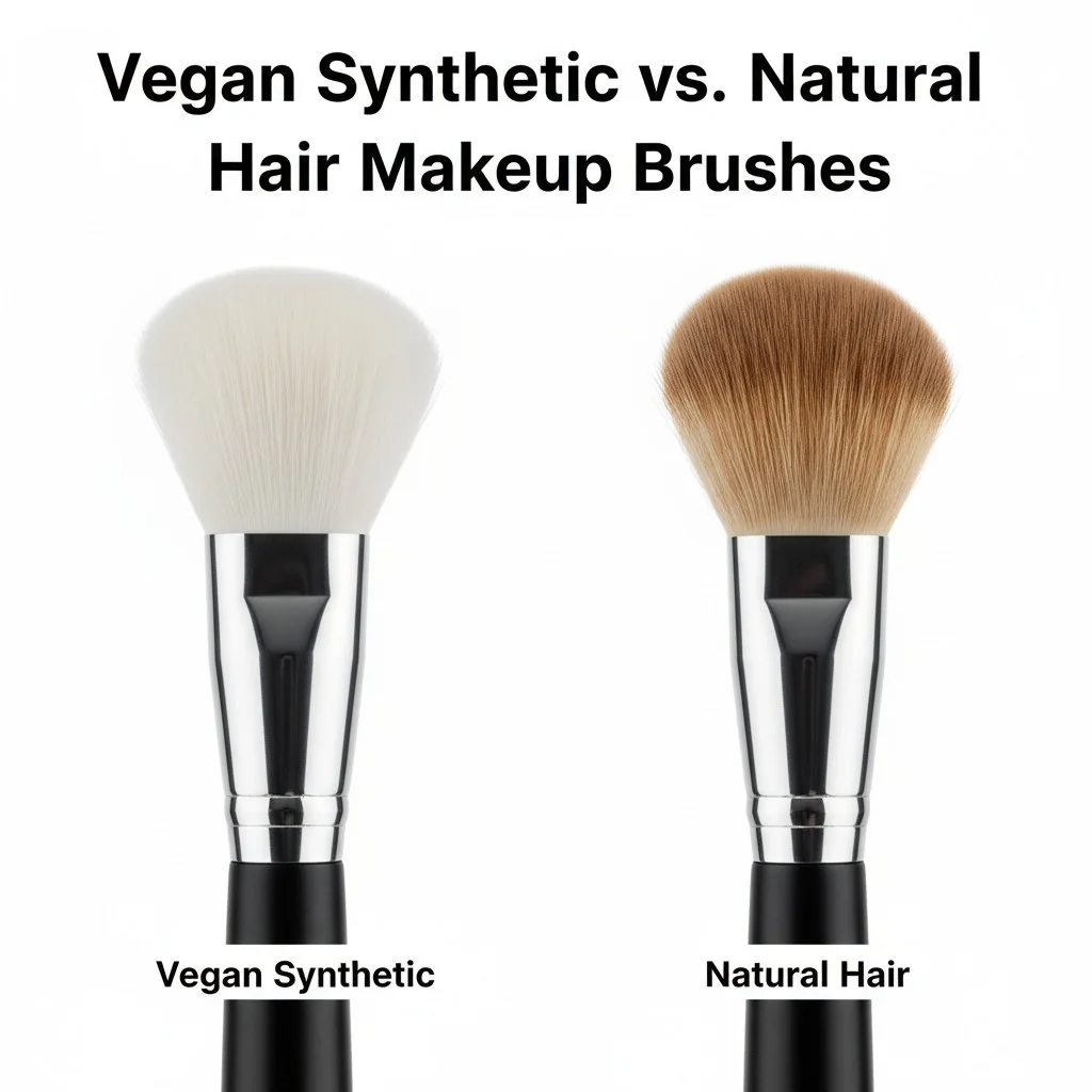 A side-by-side comparison of a vegan synthetic brush head and a natural hair brush head.