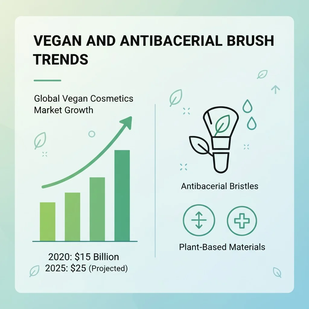 An infographic showing the growth of the vegan cosmetics market and a symbol for antibacterial properties.
