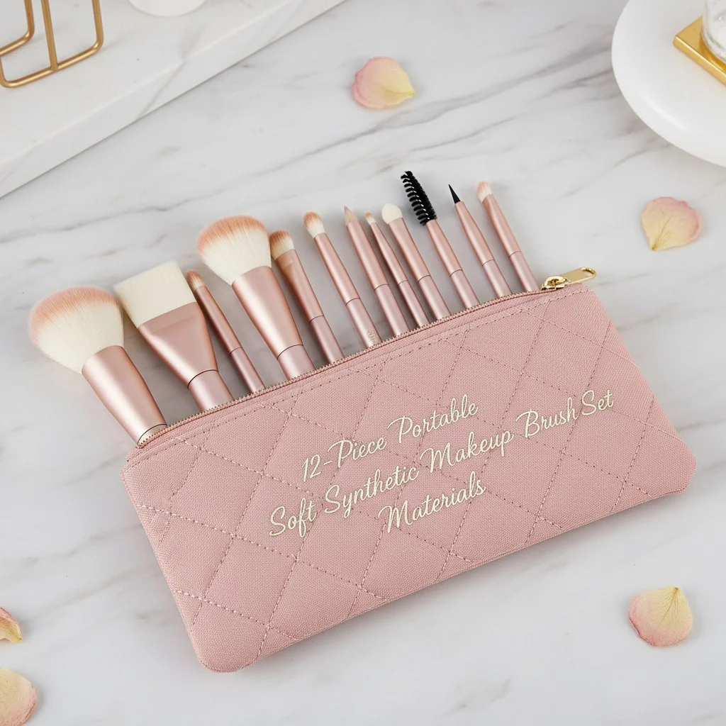 Featured image for 12pcs portable soft synthetic makeup brush set Material?